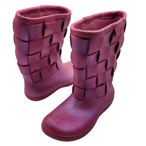 Crocs Womens Size 7 Braided Boots Glittered Mid Calf woven Pull On Pink